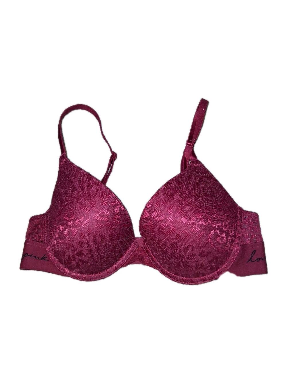 PINK Victoria's Secret Bra Wear Everywhere Push Up Size 32C Red Leopard